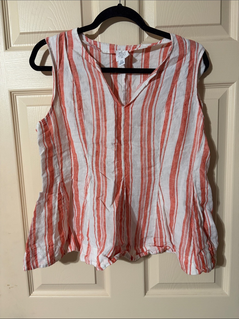 Core Life 100% linen Coral and White Striped Sleeveless V-Neck Tank